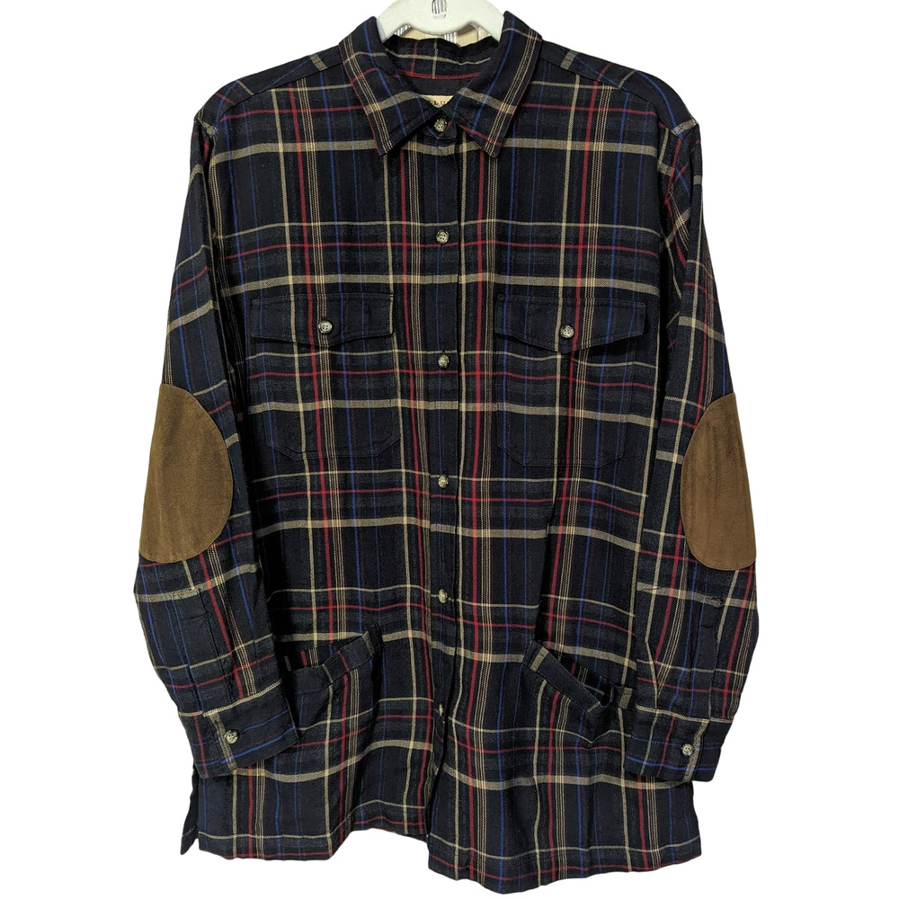 Telluride Clothing Co Wool & Rayon Men's Flannel Shirt Suede Elbow Patches sz M